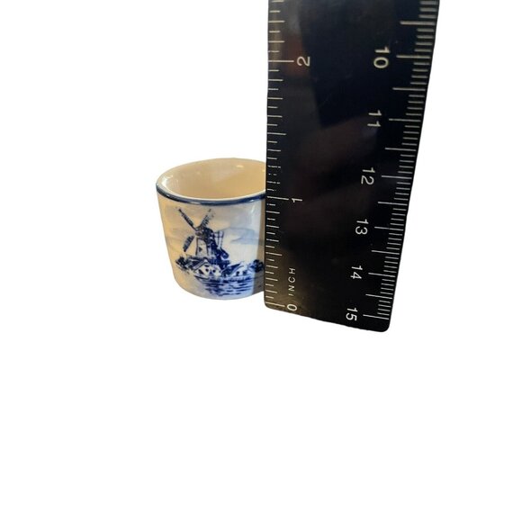 Blue & White  Mini Cup & Saucer Windmill Floral Hand Painted Elesva Holland VTG - Picture 11 of 12